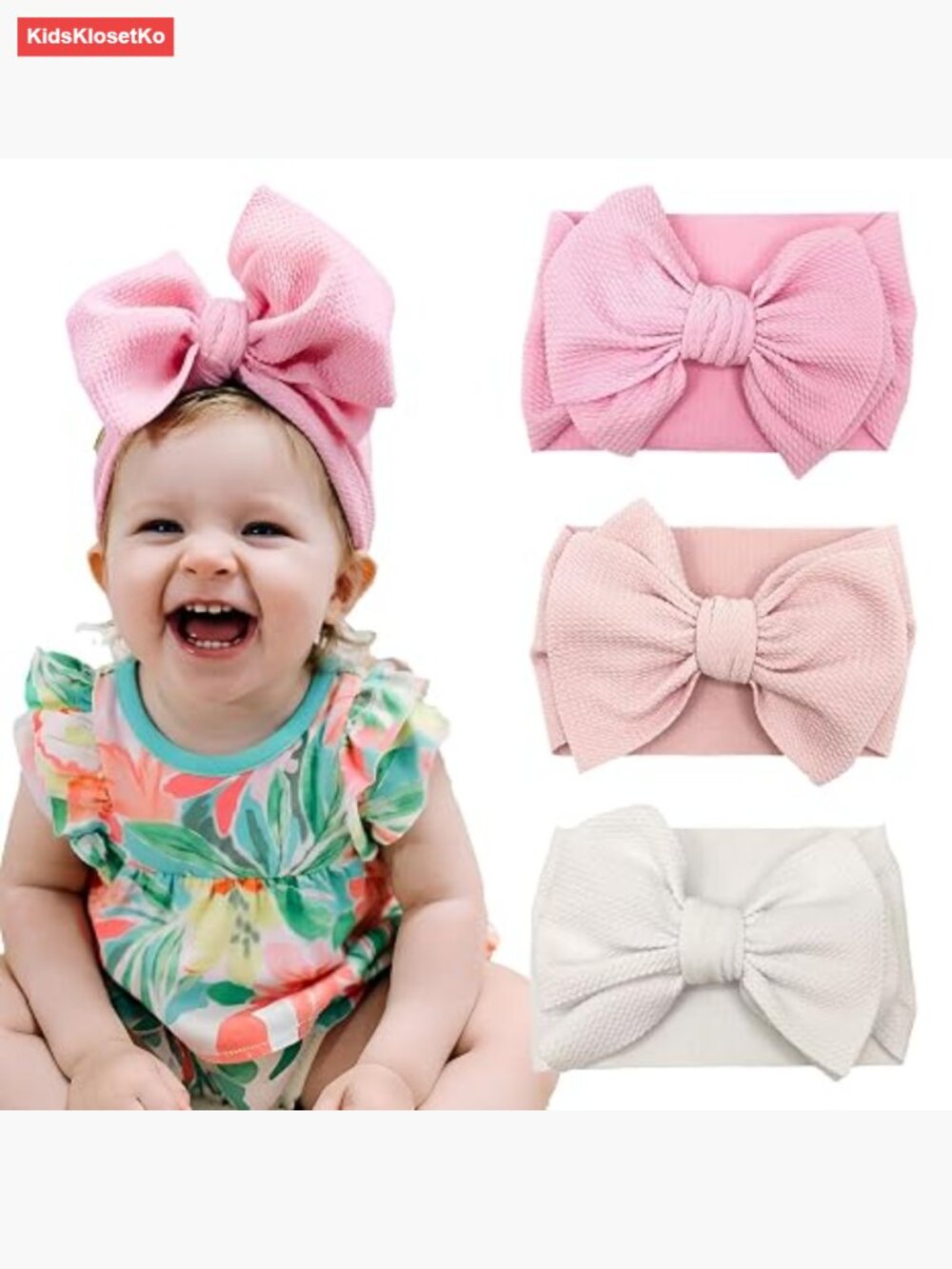 3 Pack Large Bow Elastic Headbands for Baby Girls Photo Prop Party Daily Wear